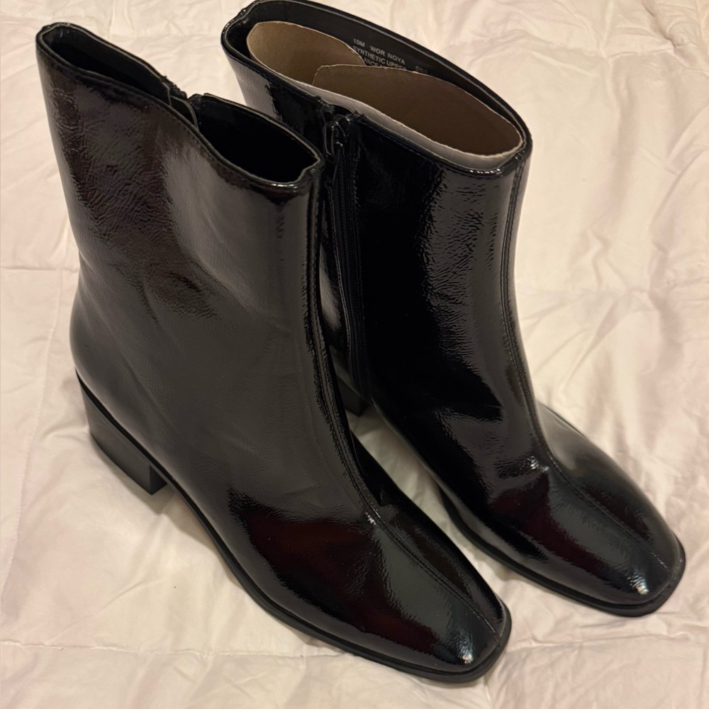 Size 10 Vegan Black Patent Ankle Boots Booties cosplay NEW
